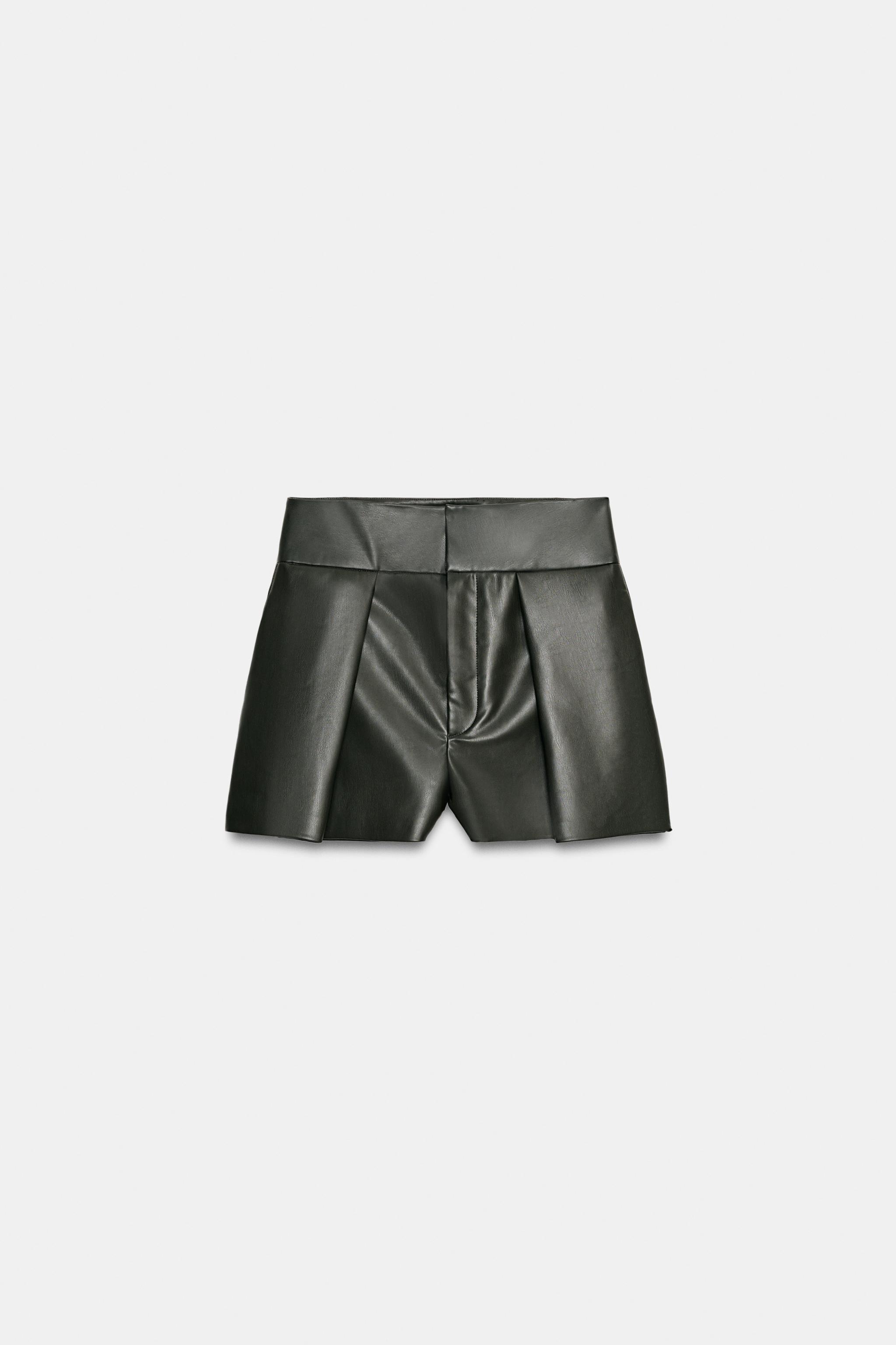 FAUX LEATHER PLEATED SHORTS - Dark green | ZARA United States