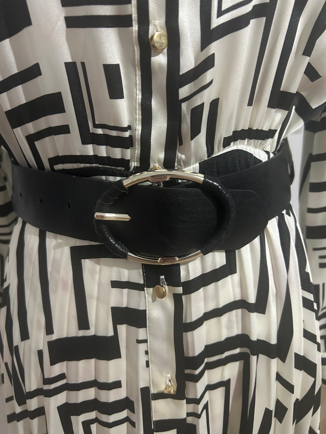 PRINTED SATIN DRESS WITH BELT - Image 3
