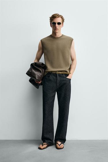 KNITTED TEXTURED VEST - Olive green by Zara - Image 0