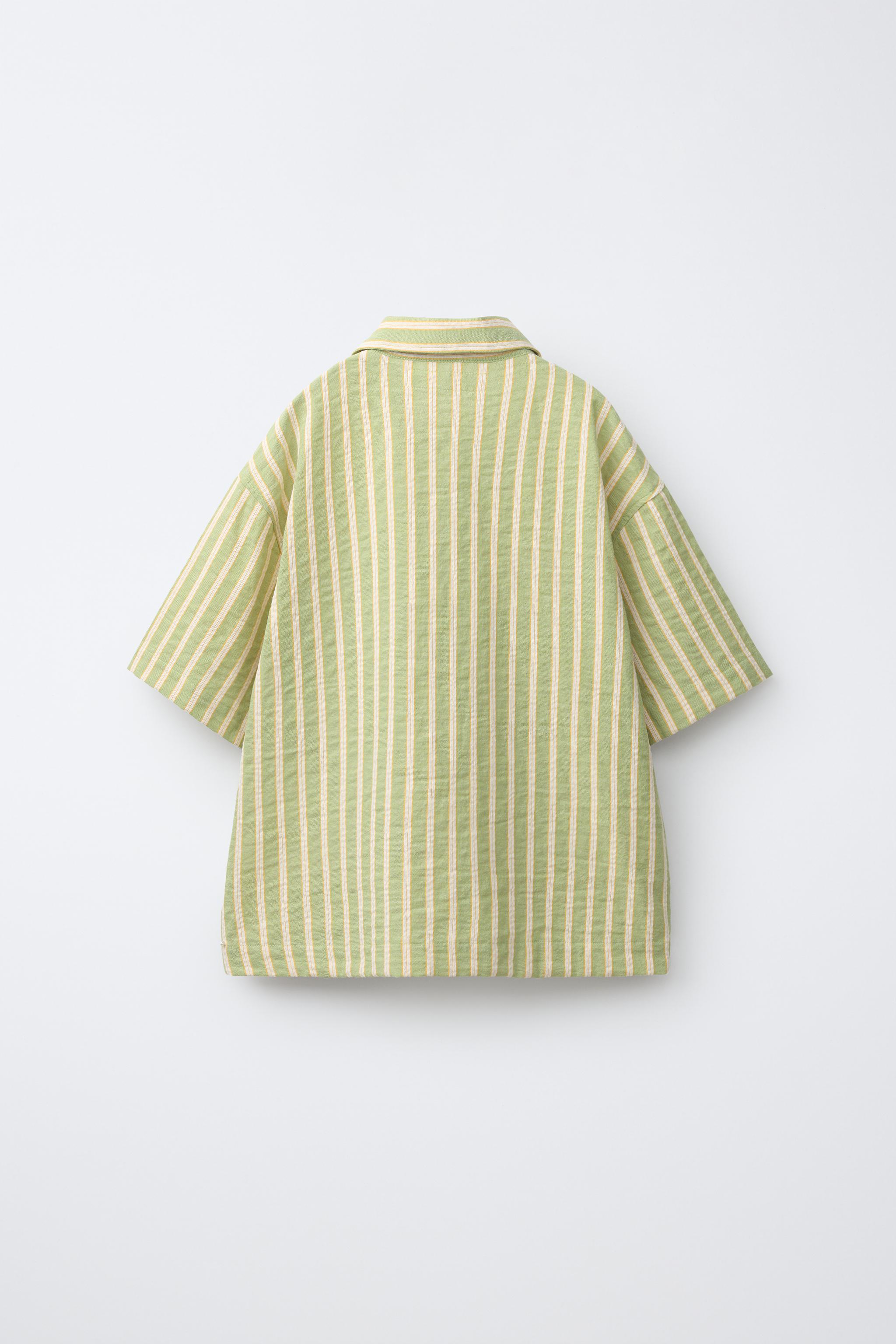 ストライプ柄ポケット付きシャツ - rウォッシュグリーン | ZARA Japan