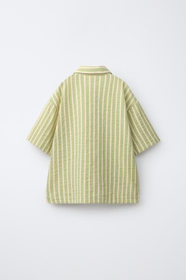 CHEMISE À RAYURES ET POCHE - vert délavé de Zara - Image 1