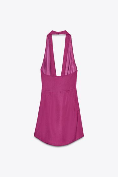 Zara KNOTTED HALTER MINI DRESS - Eggplant