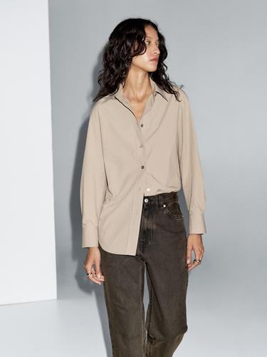 Jeans straight fit tiro alto - Gris / Natural de Zara