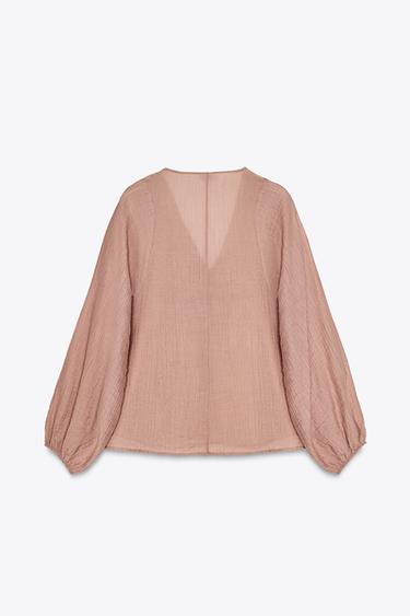 TEXTURED CROCHET BLOUSE - Pale pink by Zara - Image 7
