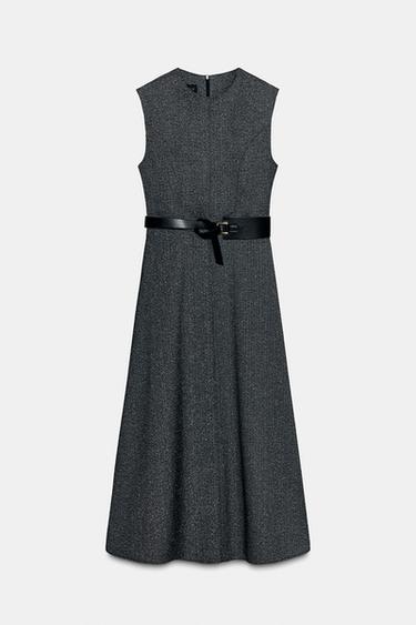 ROBE MI-LONGUE JASPER AVEC CEINTURE - Gris chiné de Zara - Image 4