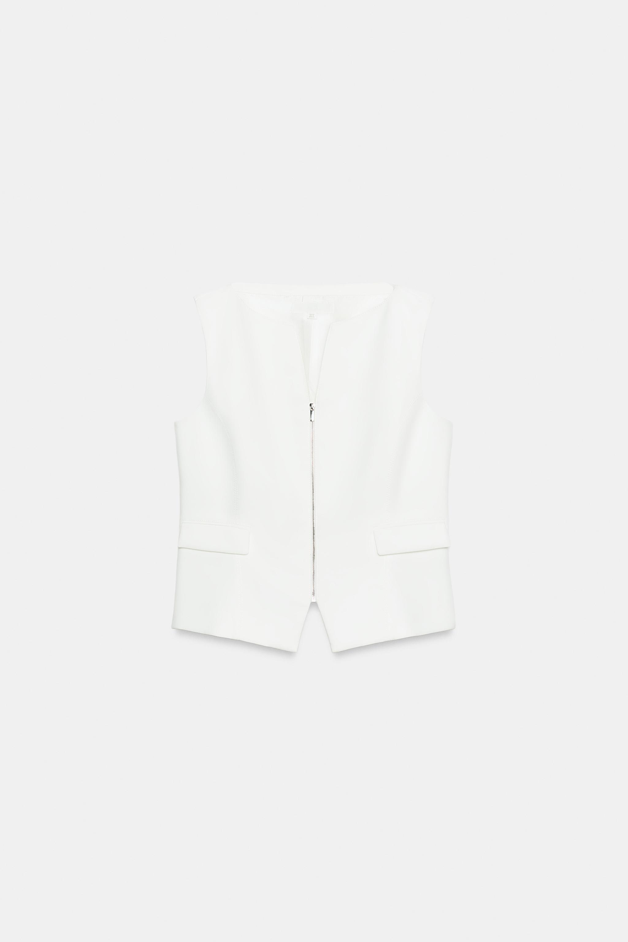 ZIP-UP BOAT NECK VEST — Oyster-white