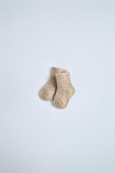 WOOL AND CASHMERE SOCKS - Tan marl by Zara