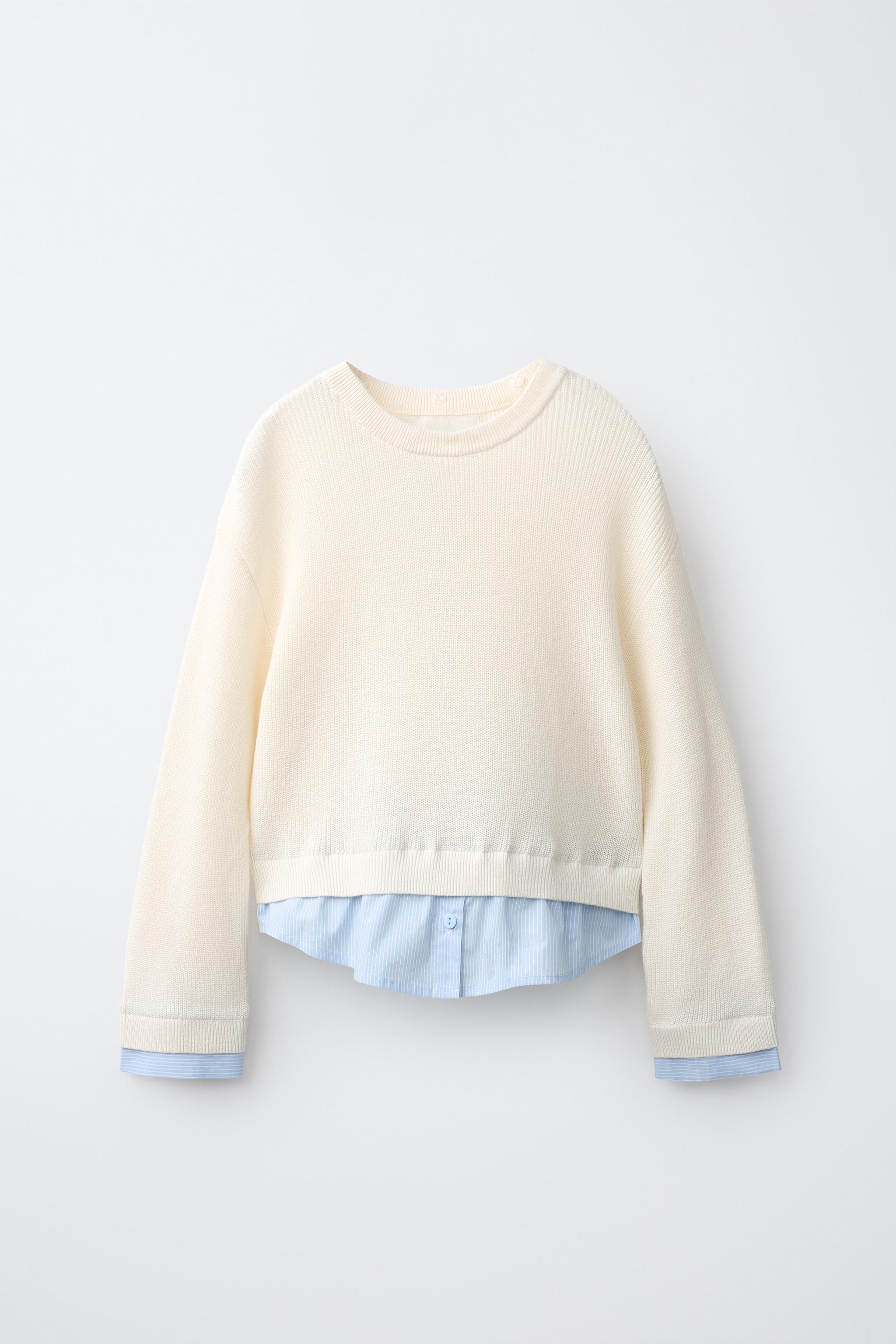 KNIT JUMPER WITH DETACHABLE COLLAR — Ecru