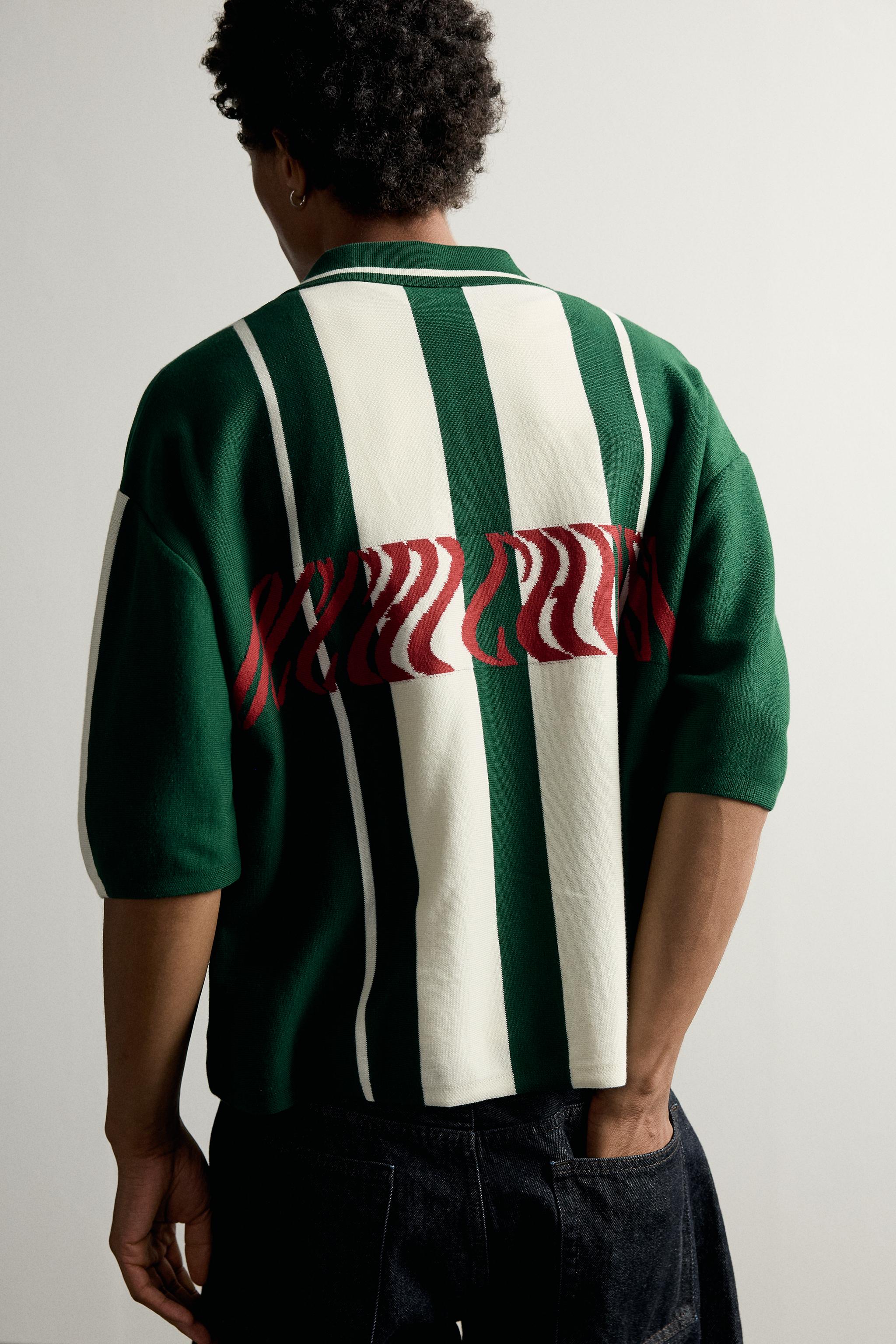 Zara KONTRAST YAZILI BOXY FIT TRİKO POLO T-SHIRT görsel 7