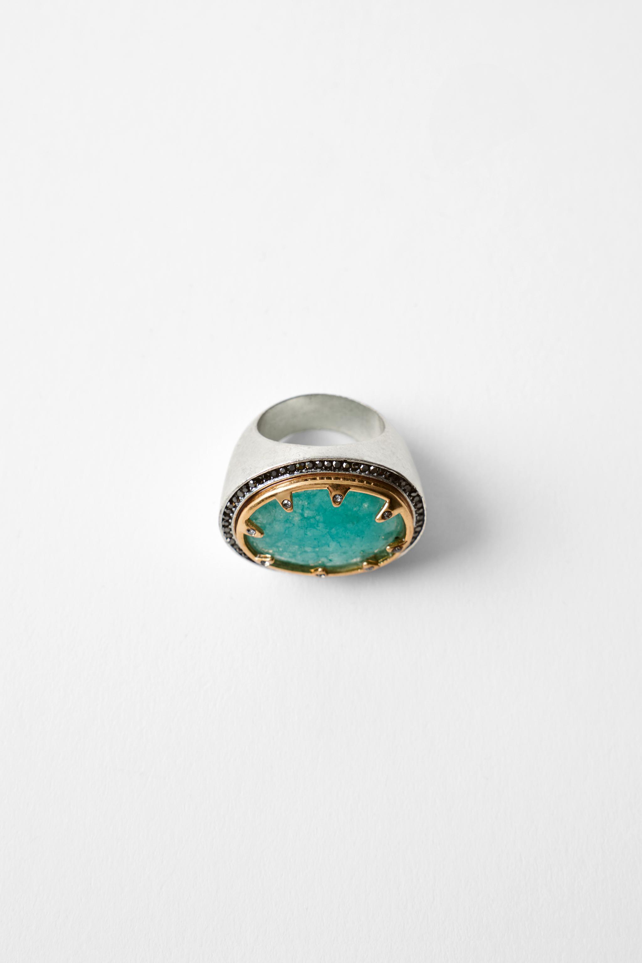 RHINESTONE STONE RING — Silver