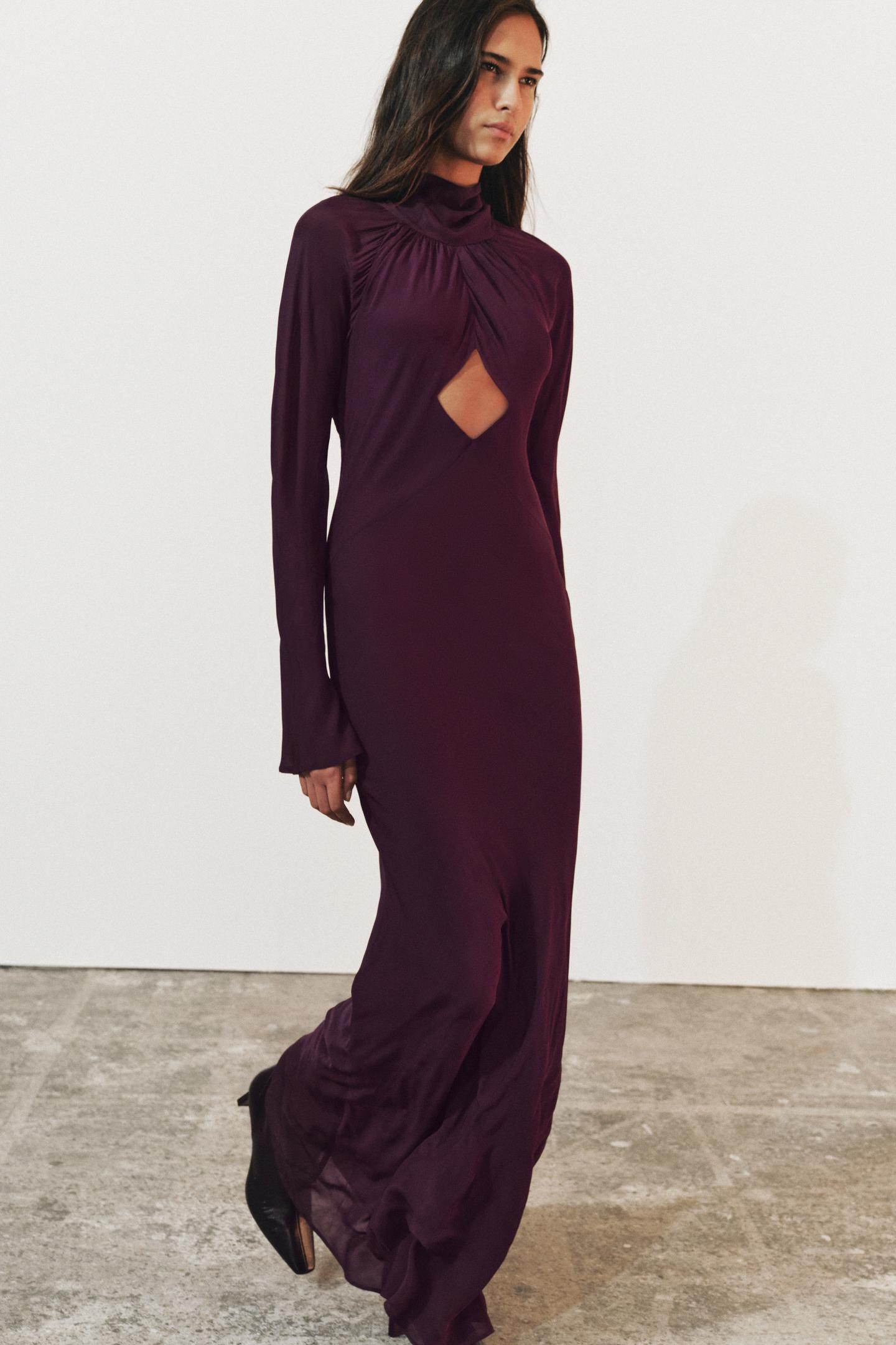 Женское платье Zara ZW Collection Cut-Out Maxi, цвет: Баклажановый — фото 5