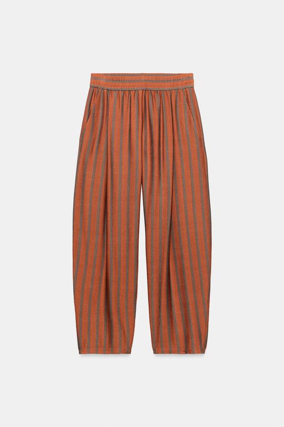PANTALON À RAYURES ET TAILLE ÉLASTIQUE - Orange brûlé de Zara - Image 5