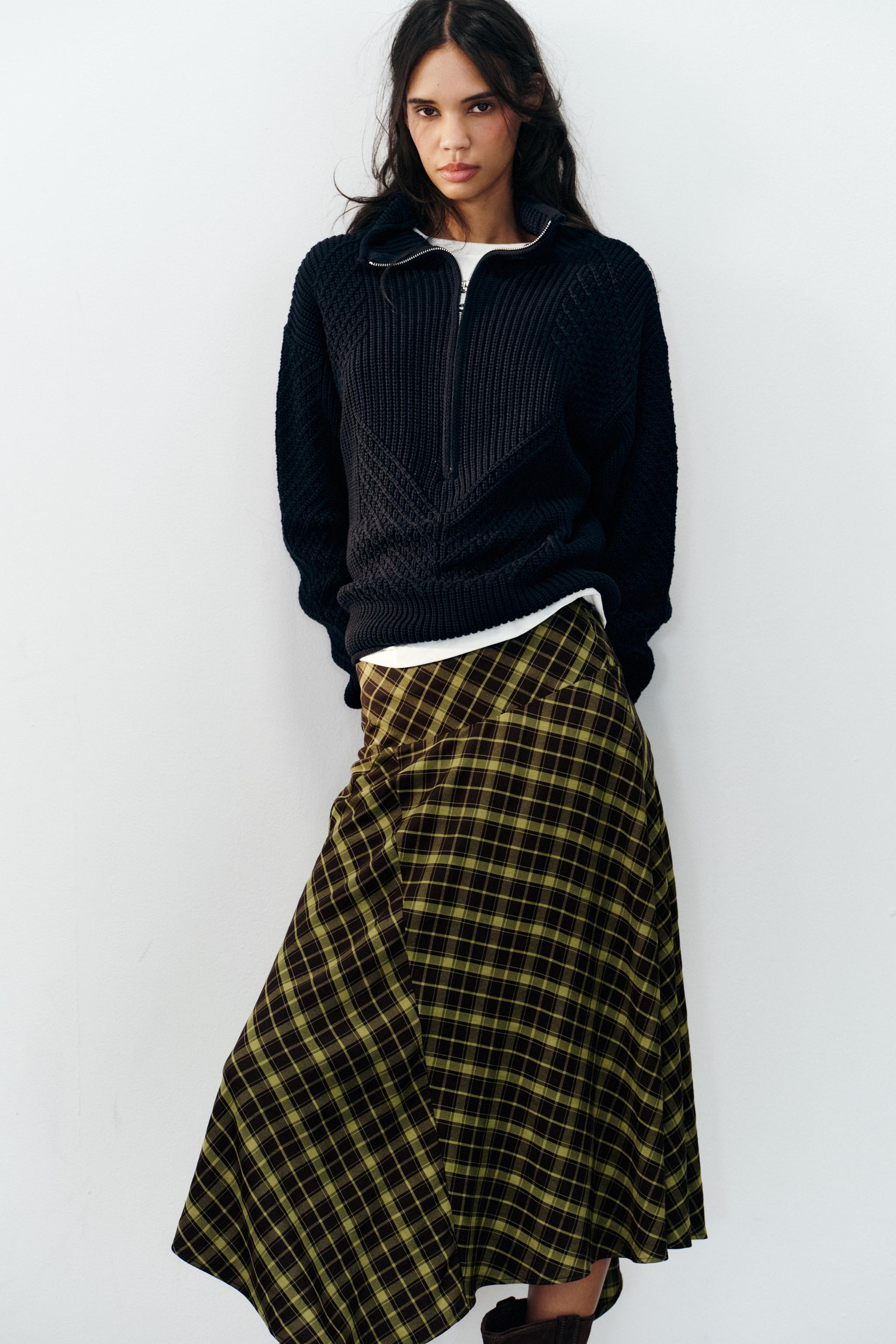 Asymmetric Checked Midi Skirt by Zara