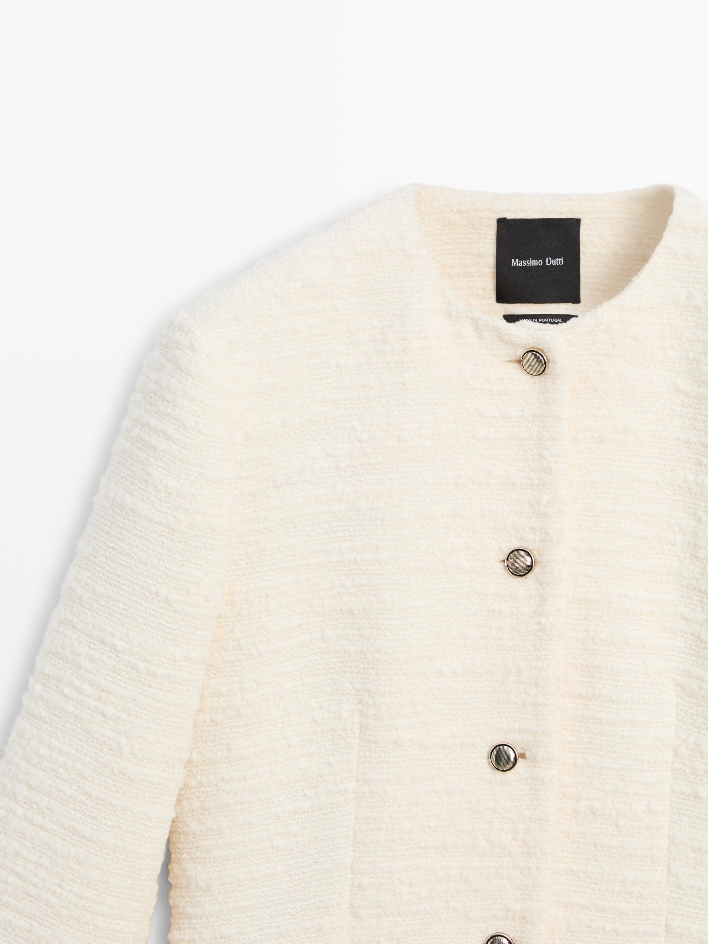 Textured wool blend jacket with rhinestone buttons