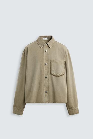 RELAXED FIT OVERSHIRT WITH PATCH - Beige by Zara