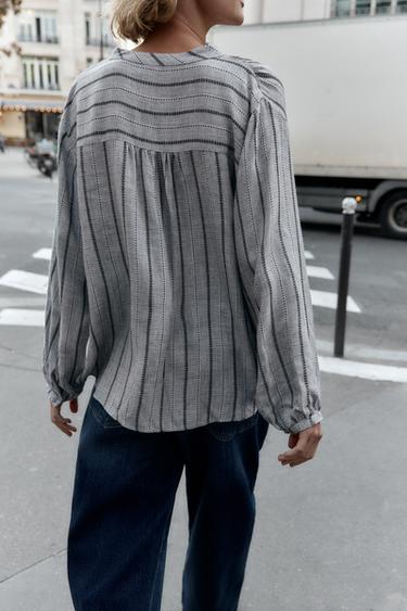 WOVEN STRIPED BLOUSE - Grey marl by Zara - Image 3