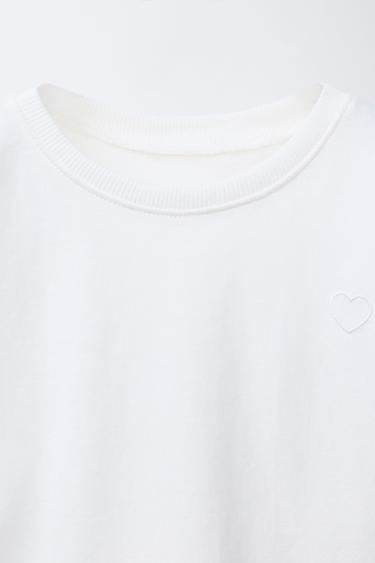 T-SHIRT BASIQUE CŒUR BRODÉ - Blanc de Zara - Image 2
