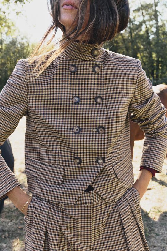 VESTE COURTE PIED-DE-POULE - Marron clair de Zara - Image 2