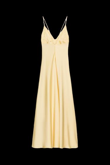 Zara GATHERED SATIN EFFECT MIDI DRESS - Light yellow - Image 0