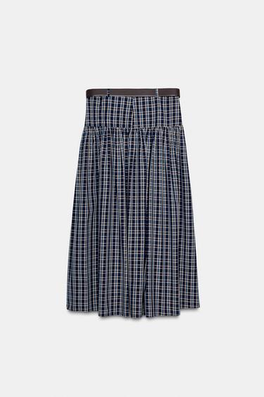 JUPE MI-LONGUE À CARREAUX AVEC CEINTURE - Bleu / Bleu marine de Zara - Image 6