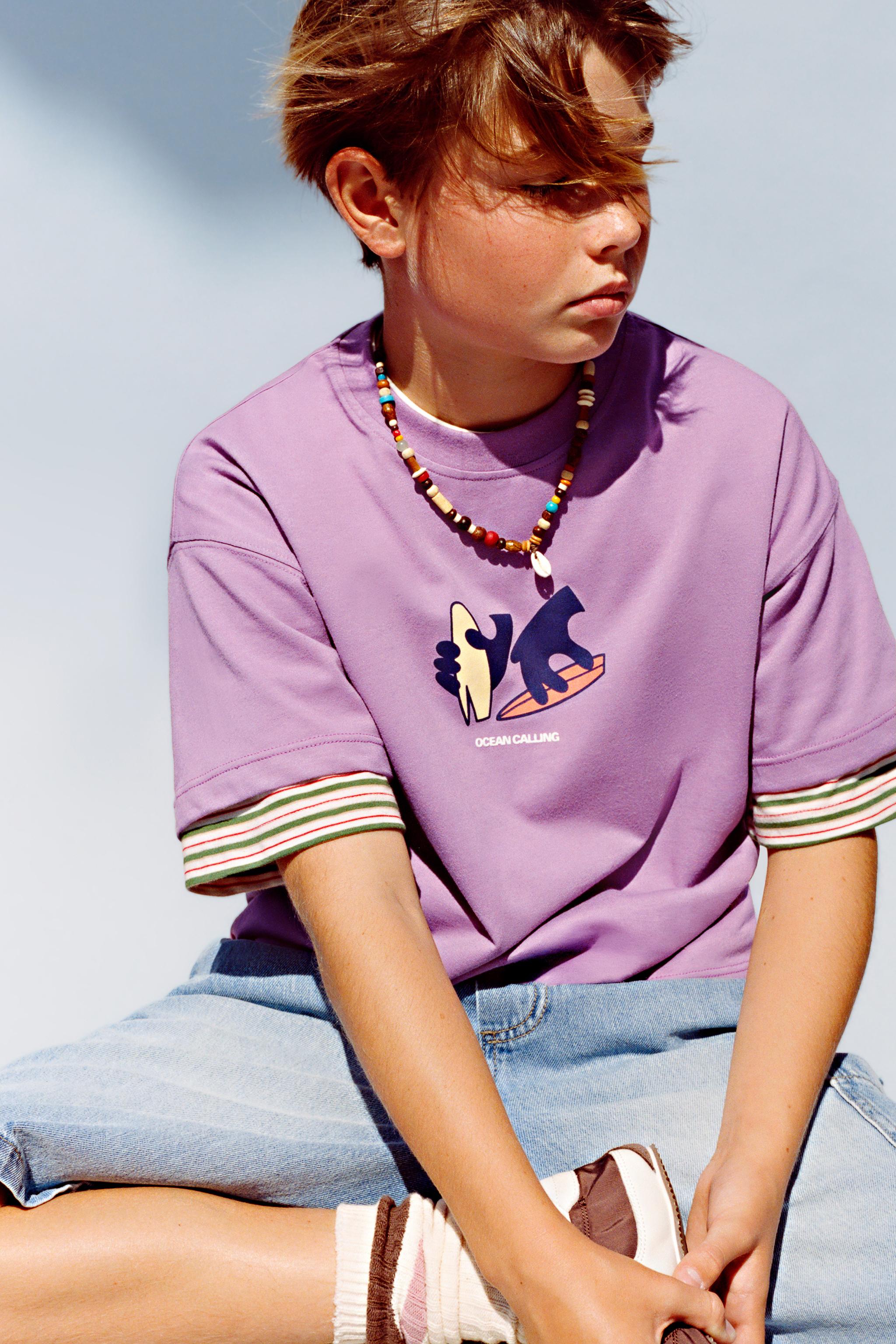 サーフプリントTシャツ - パープル | ZARA Japan / 日本
