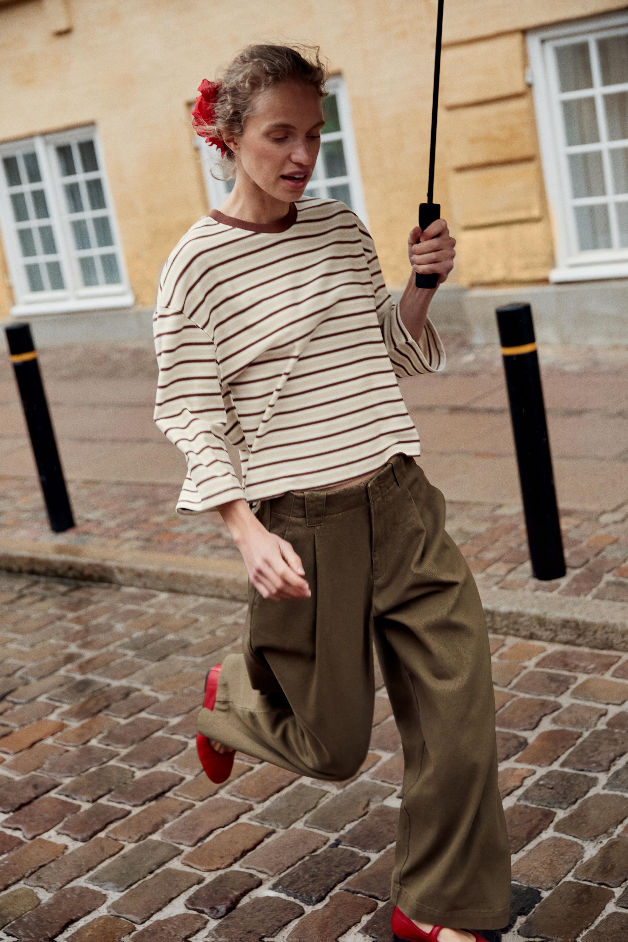 Zara KONTRAST ÇİZGİLİ T-SHIRT görsel 3