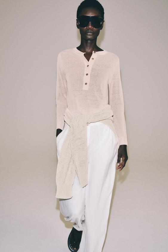 PULL EN MAILLE HENLEY - Rose craie de Zara - Image 1