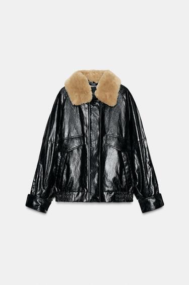 FAUX FUR COLLAR JACKET ZW COLLECTION - Black by Zara