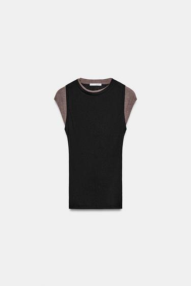 콘트라스트 페이크 더블 탑 - Zara 블랙 / 브라운