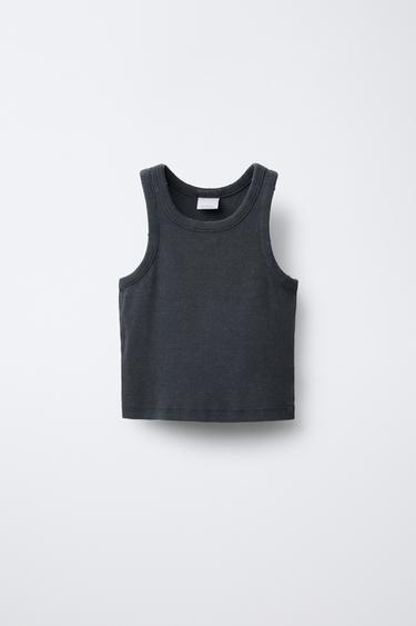 FADED-EFFECT RIB T-SHIRT - Anthracite grey by Zara - Image 0