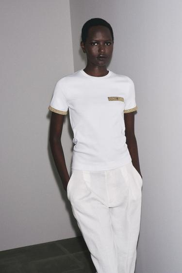 CAMISETA HILO METALIZADO - Blanco de Zara