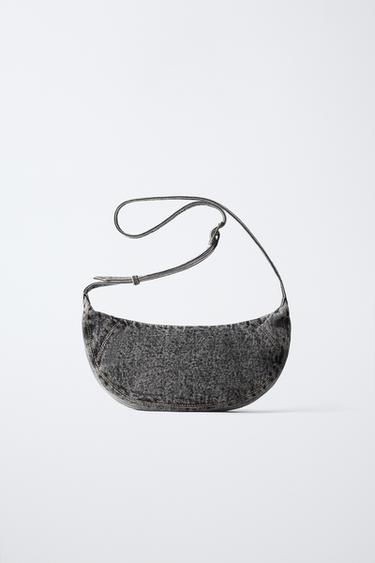 Zara WASHED DENIM SHOULDER BAG - Gray