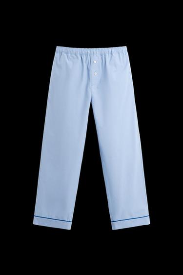 PANTALÓN PIJAMA CONTRASTE - Celeste de Zara - Imagen 0