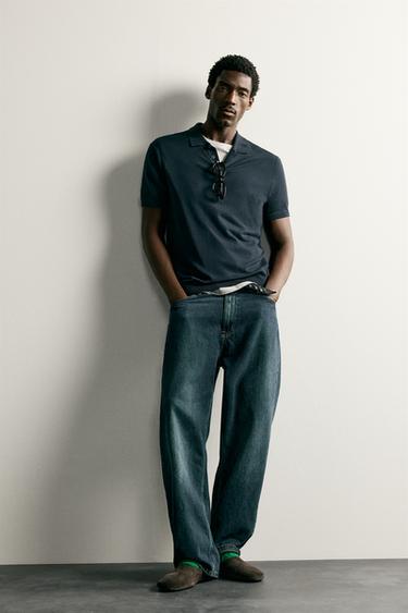 REGULAR FIT KNIT POLO SHIRT - Navy blue by Zara
