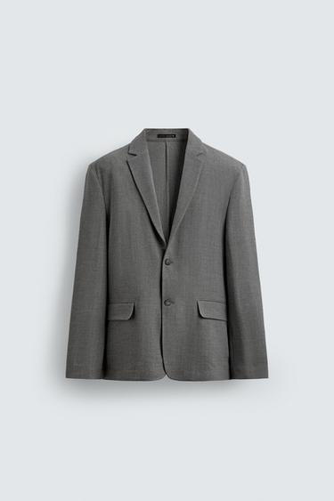 بليزر مريح بقصة واسعة بنقشة متعرجة - رمادي by Zara