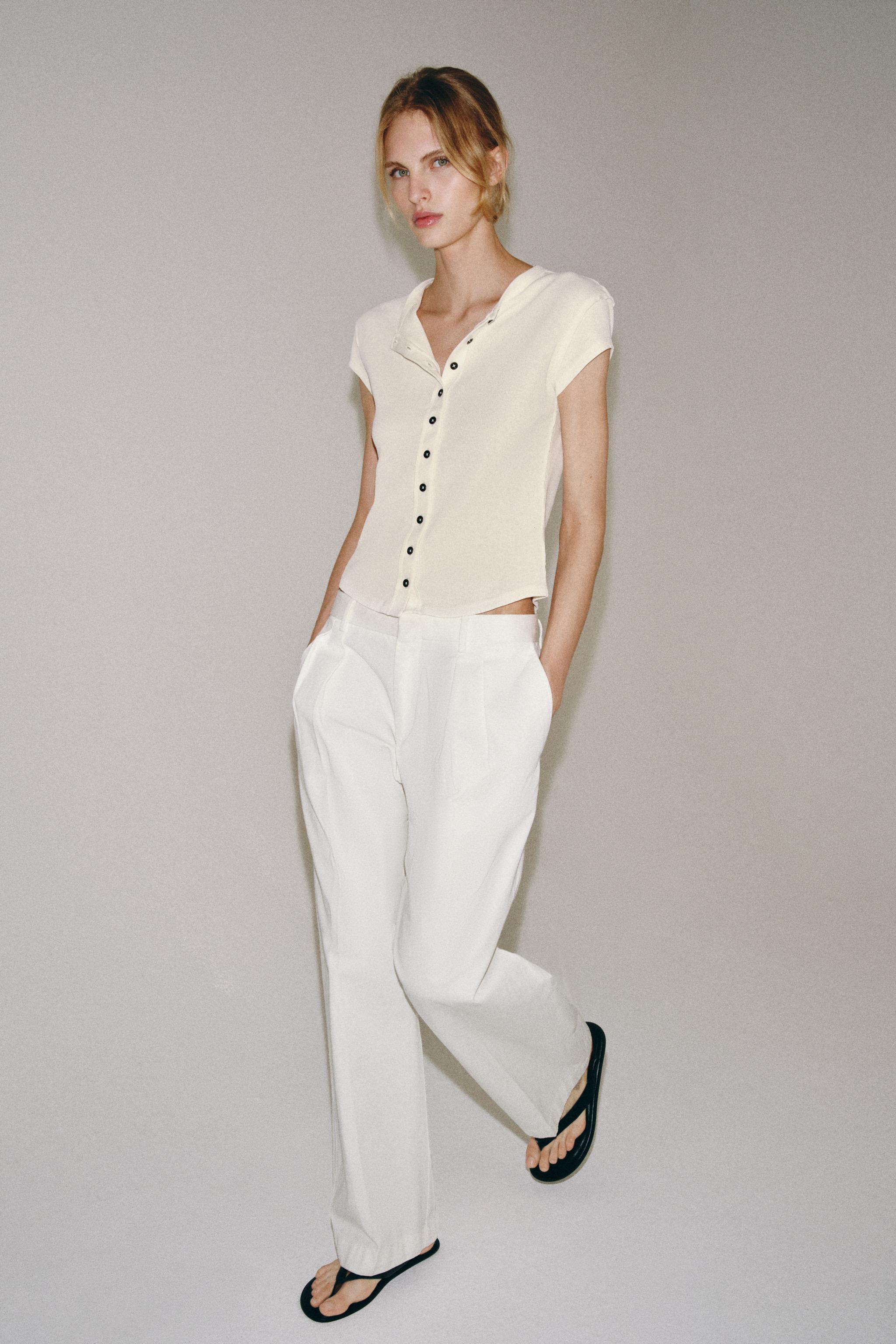 Женские футболки Zara BUTTON PLACKET T-SHIRT