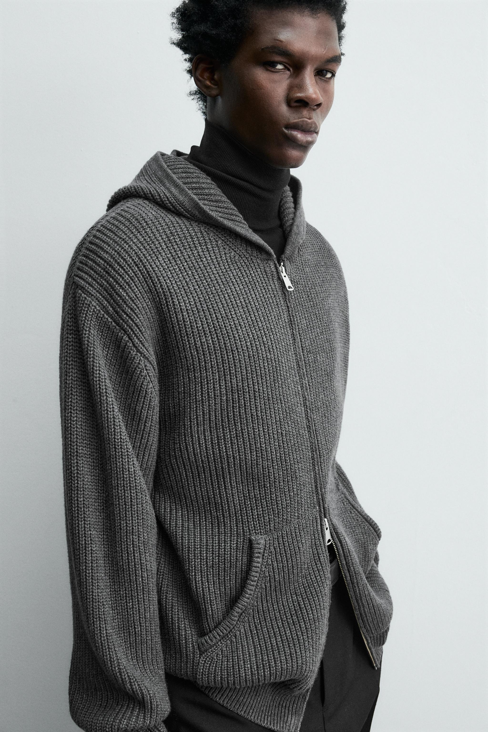 COTTON - WOOL PURL KNIT HOODIE CARDIGAN