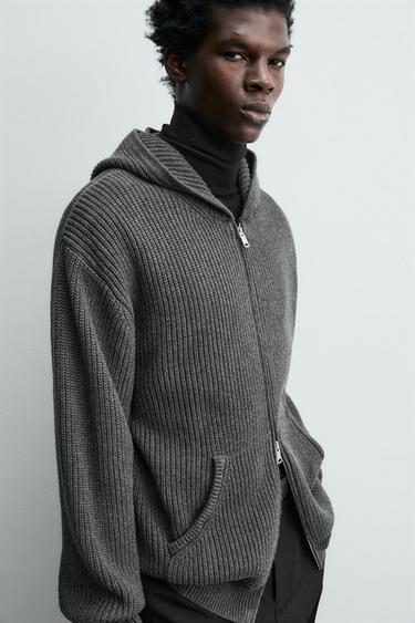 VESTE EN TRICOT DE COTON PERLÉ - LAINE À CAPUCHE - Gris chiné de Zara - Image 5