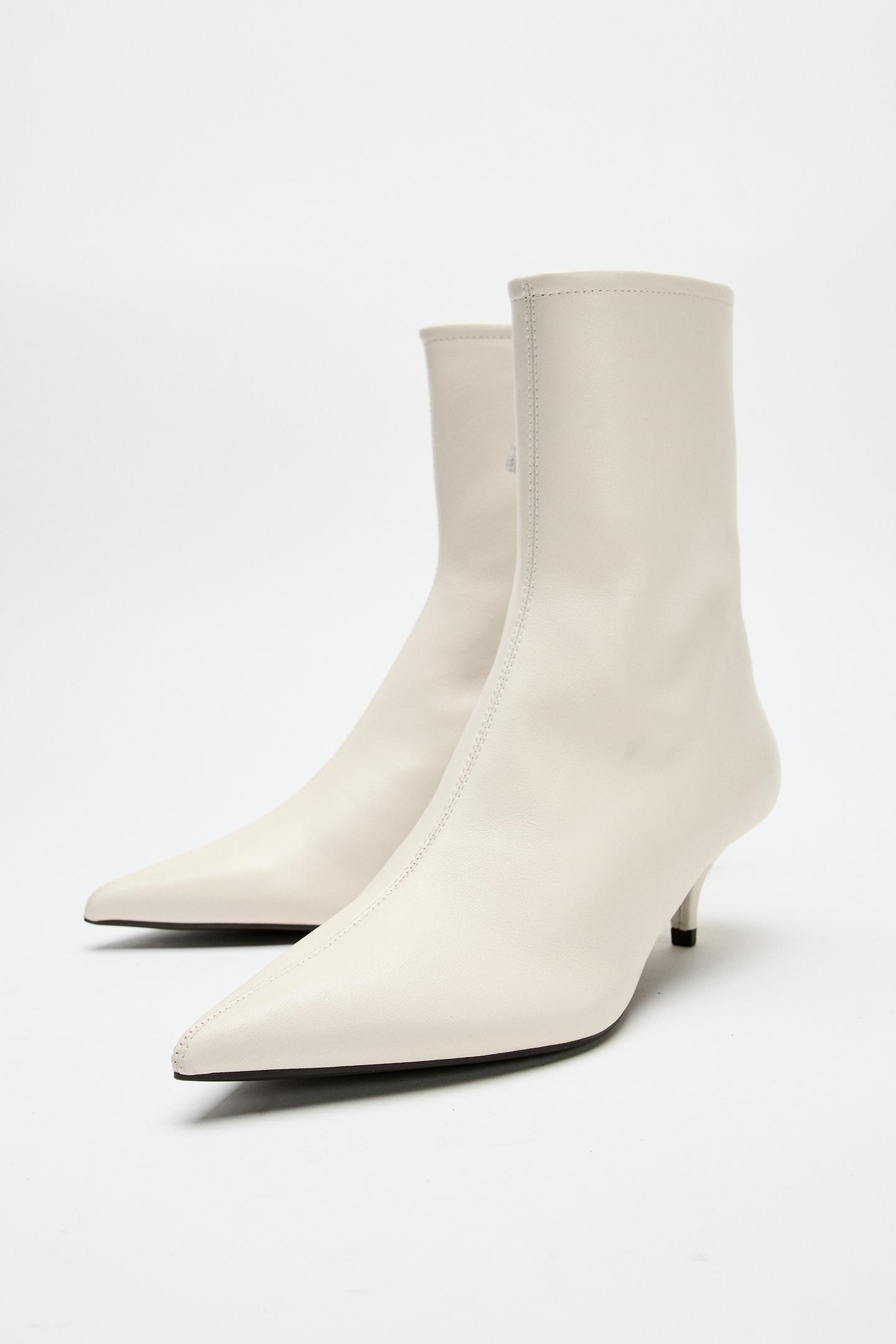 Женские ботинки Zara Leather Kitten Heel, цвет: Белый — фото 3