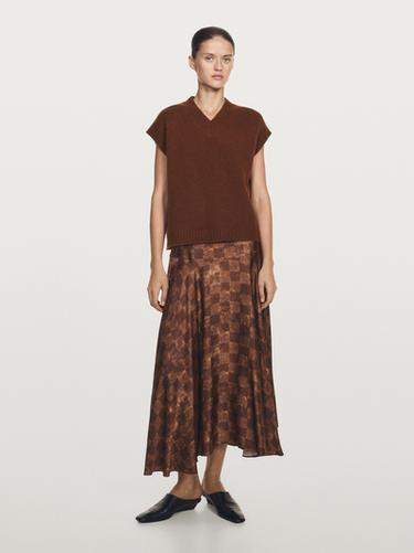 Jupe midi imprimé damier - Gris grenat de Zara