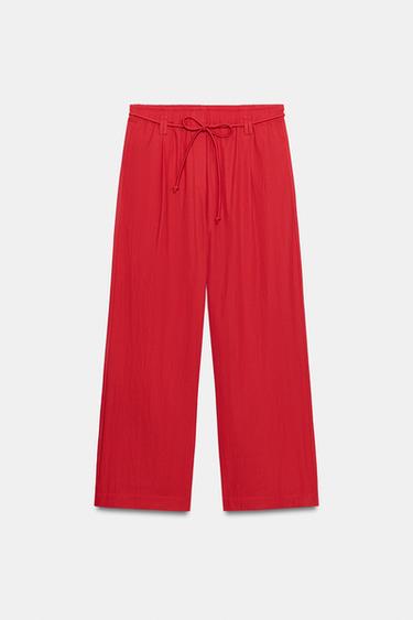 PANTALON POPELINE ZW COLLECTION - Rouge de Zara - Image 4