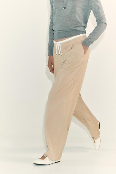 PANTALON LARGE À TAILLE DOUBLE - Sable de Zara