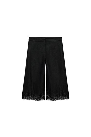 Zara LONG LINEN LACE SHORTS - Black