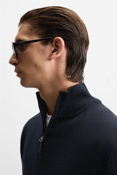 100% WOOL QUARTER ZIP JUMPER - Navy blue by Zara - Image 4