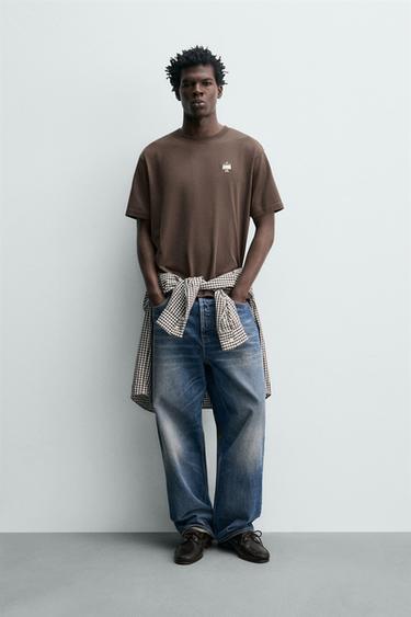 Zara EMBROIDERED SANDWICH T-SHIRT - Light brown - Image 0