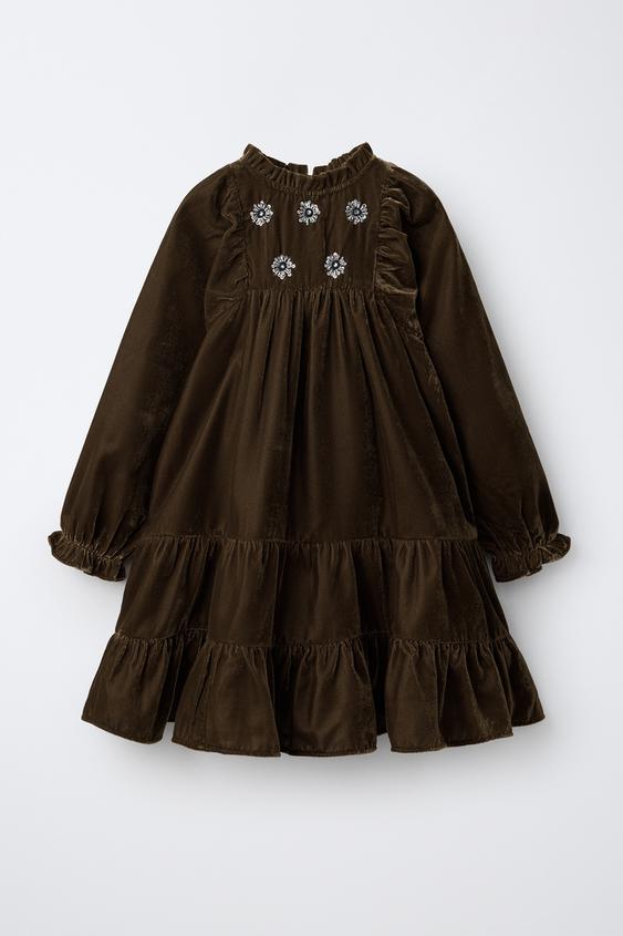 JEWELLED VELVET DRESS - Dark khaki by Zara - Image 0
