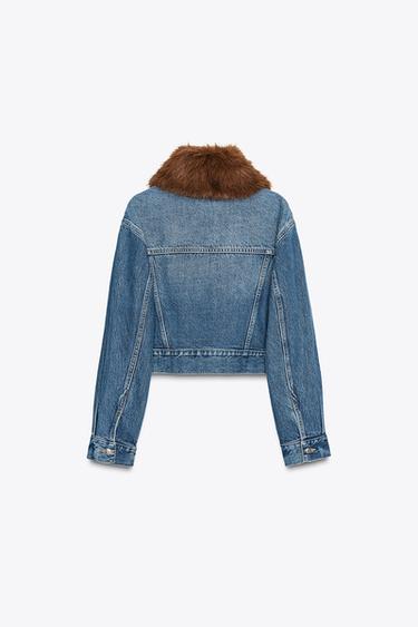 Z1975 FAUX FUR COLLAR SHORT DENIM JACKET - Mid-blue by Zara - Image 8