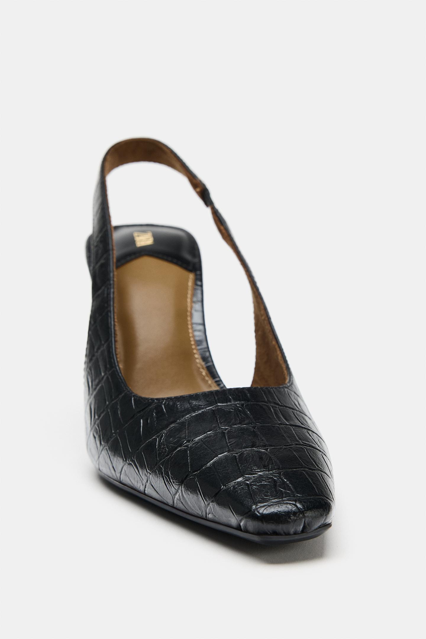 Женские туфли Zara Textured Slingback Heels, цвет: Чёрный — фото 5