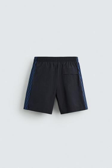 CHECKERED STRIPE LONG SWIMMING TRUNKS - Navy blue by Zara - Image 6