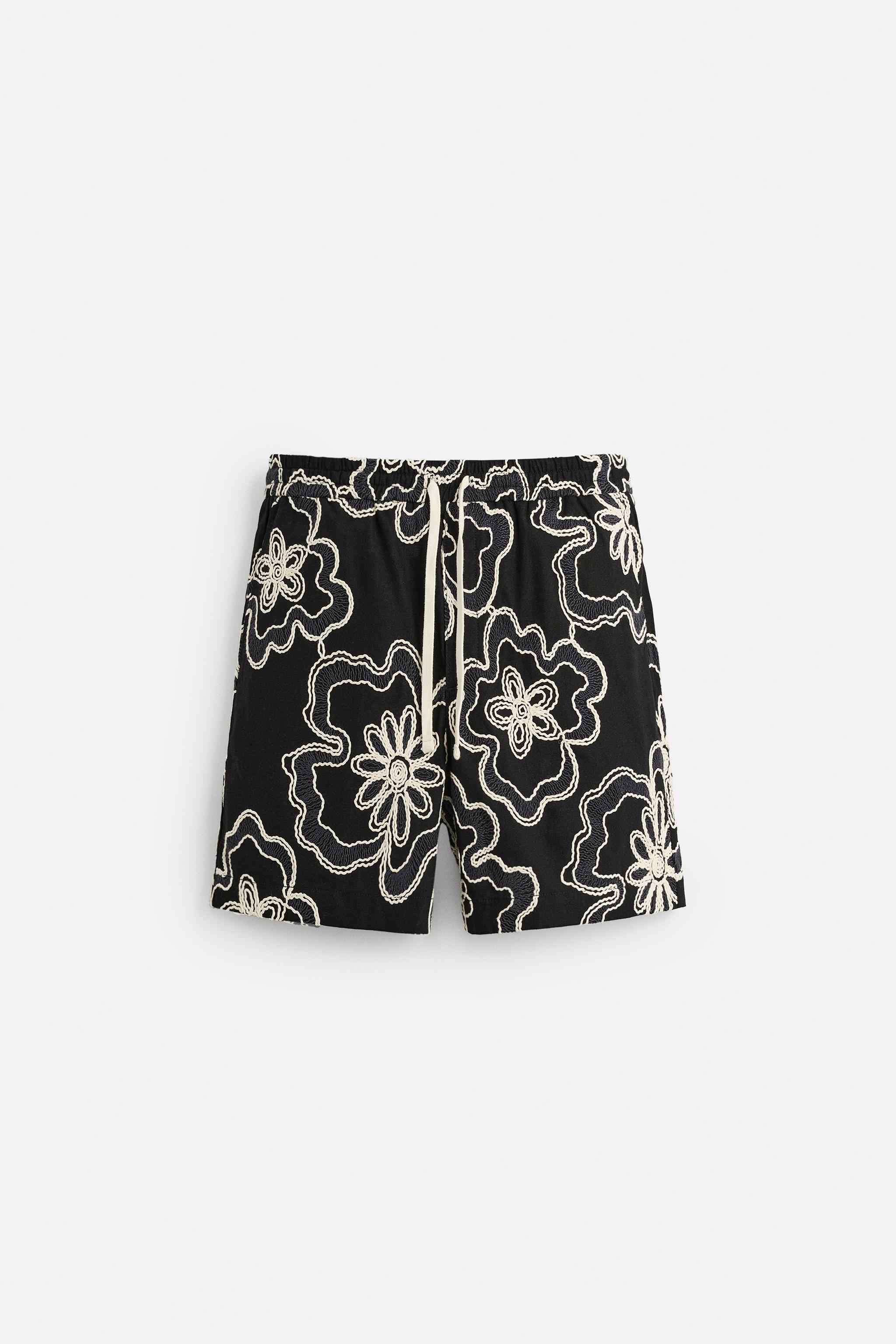 EMBOSSED EMBROIDERY SHORTS - Black | ZARA United States
